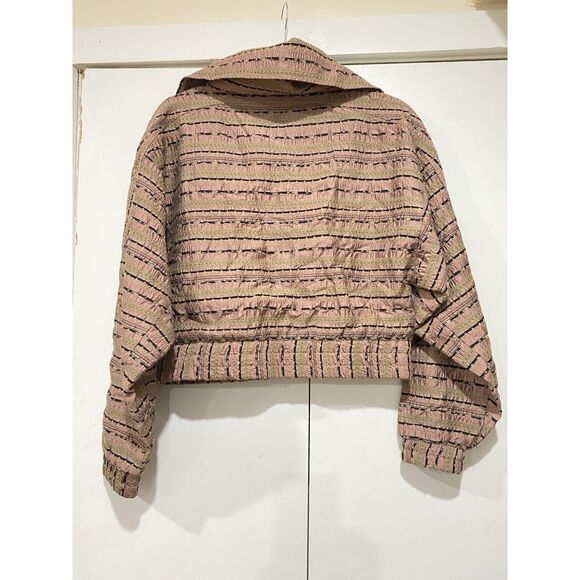 Intermix Top Silk Womens Sz 4 Long Sleeves Crop 1/2 Zip Pink Brown Geometric - Picture 11 of 16